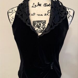 Patra Black Velvet Halter Camisole with Floral Trim